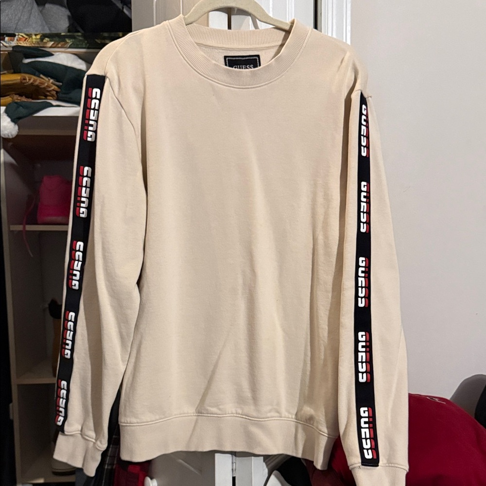 Guess Cream Sweatshirt with Logo Sleeve Detail